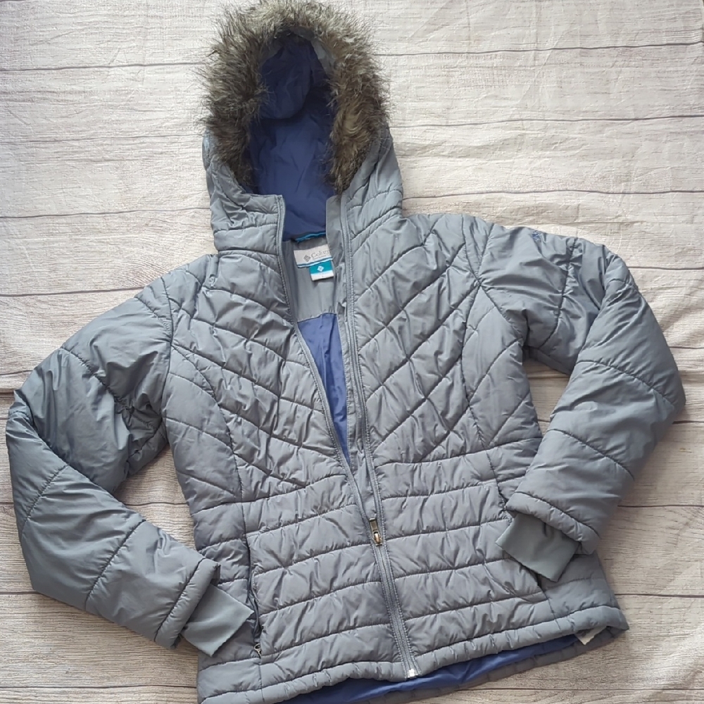 Columbia Gray Jacket with Faux Fur Trim